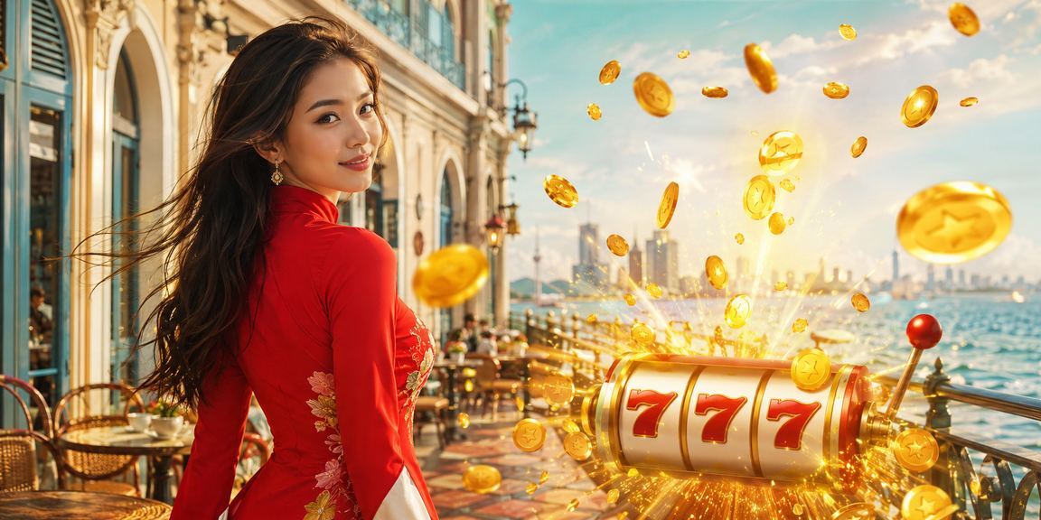 Người phụ nữ áo dài tại Hồ Chí Minh chơi slot game trên điện thoại buổi chiều